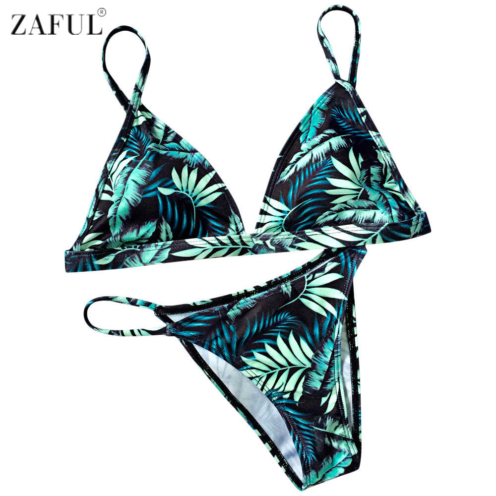 ZAFUL 2017 Swimwear Women Sexy Micro Bikinis Set Brazilian Bikini Swimsuit Leaf Print Maillot De Bain Femme Bathing Suit Biquini