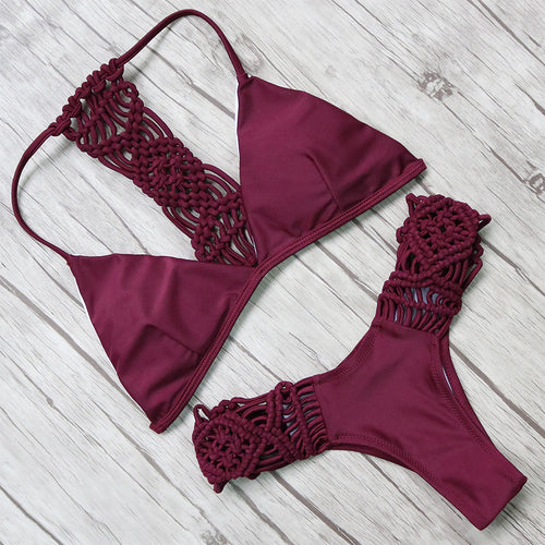 New Sexy Handmade Crochet Bikinis Women Swimsuit 2017 Brazilian Bikini Set Bandage Beach Wear Bathing suit Push Up Swim Wear