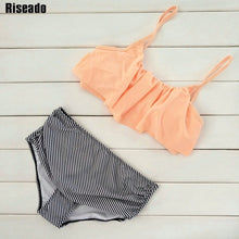 Riseado High Waist Swimwear Women New 2017 Ruffle Vintage Bikinis Swimsuit Bandage Striped Bottom Bathing Suits