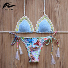 Sexy Summer Bikini Set Bathing Suit Swimwear Women Bikini Soprtswear 2017 Brazil Swimming Suit Crochet HandMade Outside Push Up