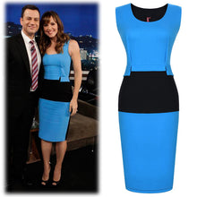 Spring and Summer Sky-Blue Stitching Round Neck Black Celebrity Dress at lovelyvogue