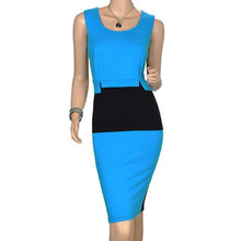 Spring and Summer Sky-Blue Stitching Round Neck Black Celebrity Dress